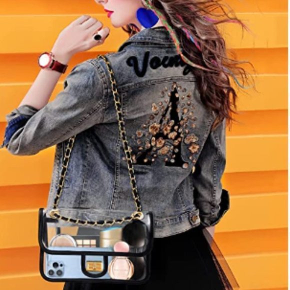 New Clear Crossbody Purse Handbag with Black Gold Chain - Picture 4 of 4